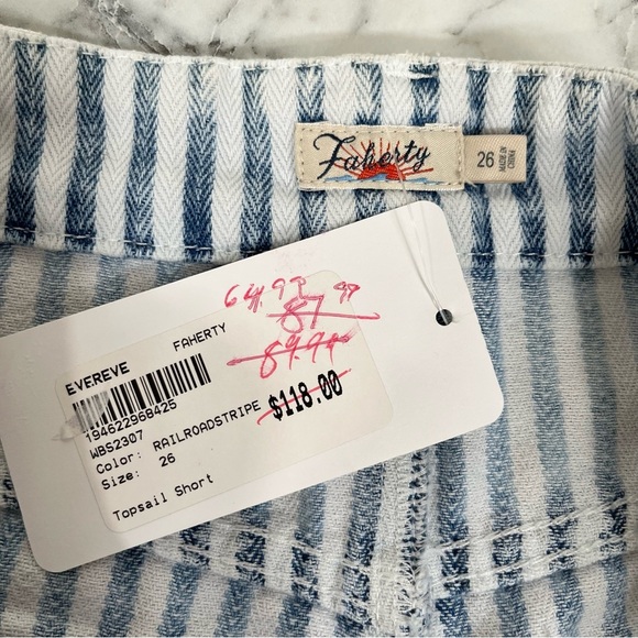 Faherty Topsail Stripe Denim Shorts Railroad Stripe Blue White Size 26 - Picture 7 of 8